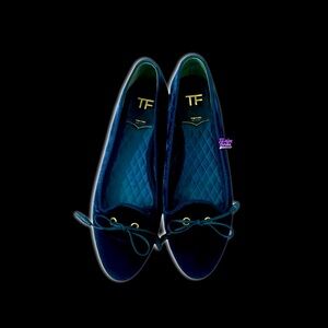 Tom Ford Emerald Velvet Silk and Suede Quilted Ballet Bow Accent Slippers Flats